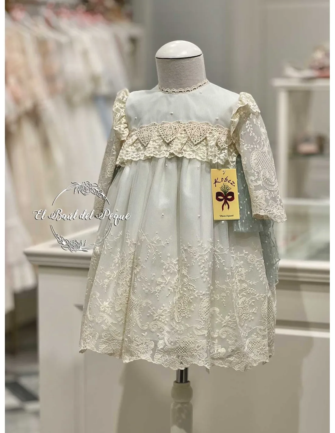 Vestido Niña Ceremonia Kobez Tul Bordado Verde Agua