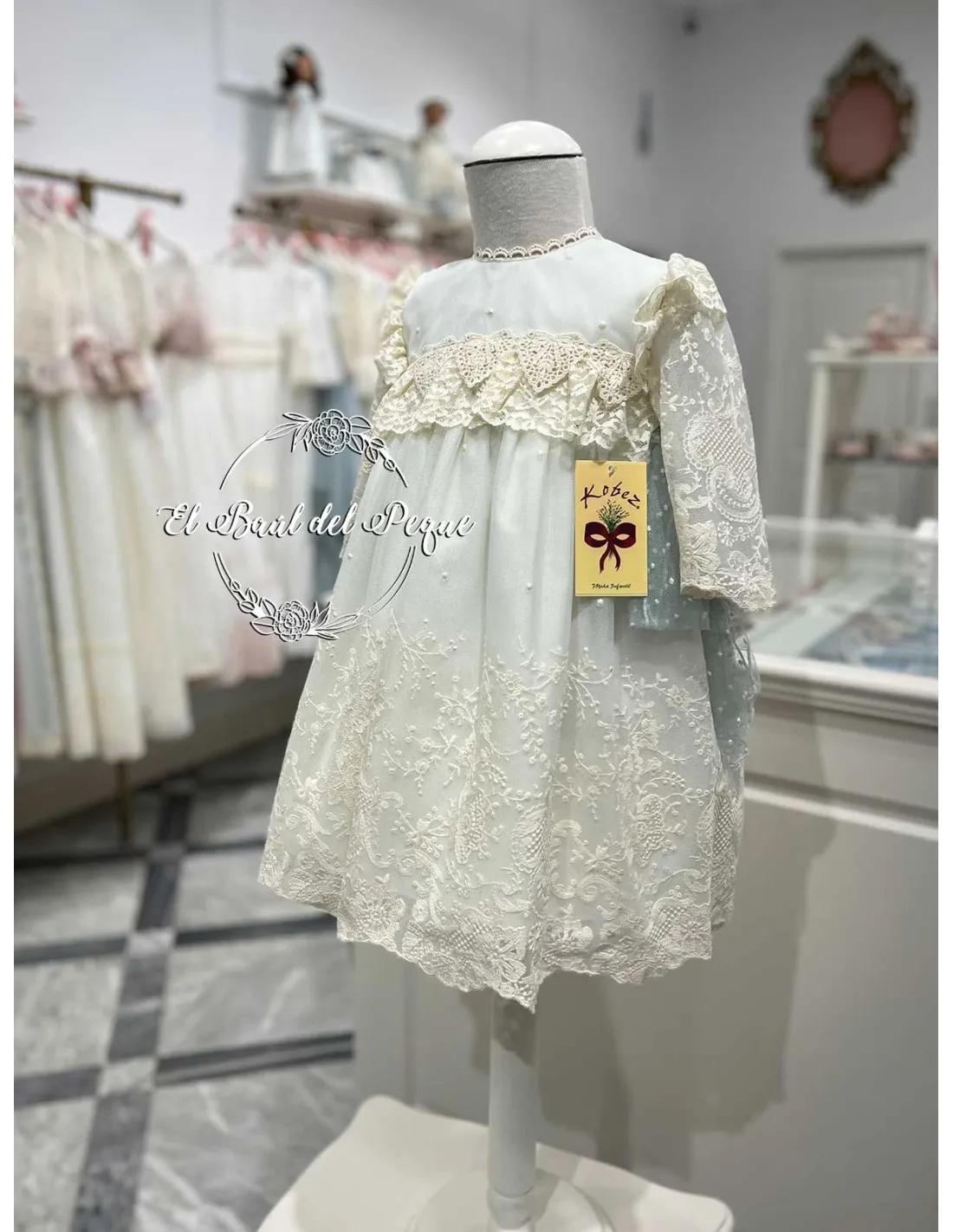 Vestido Niña Ceremonia Kobez Tul Bordado Verde Agua