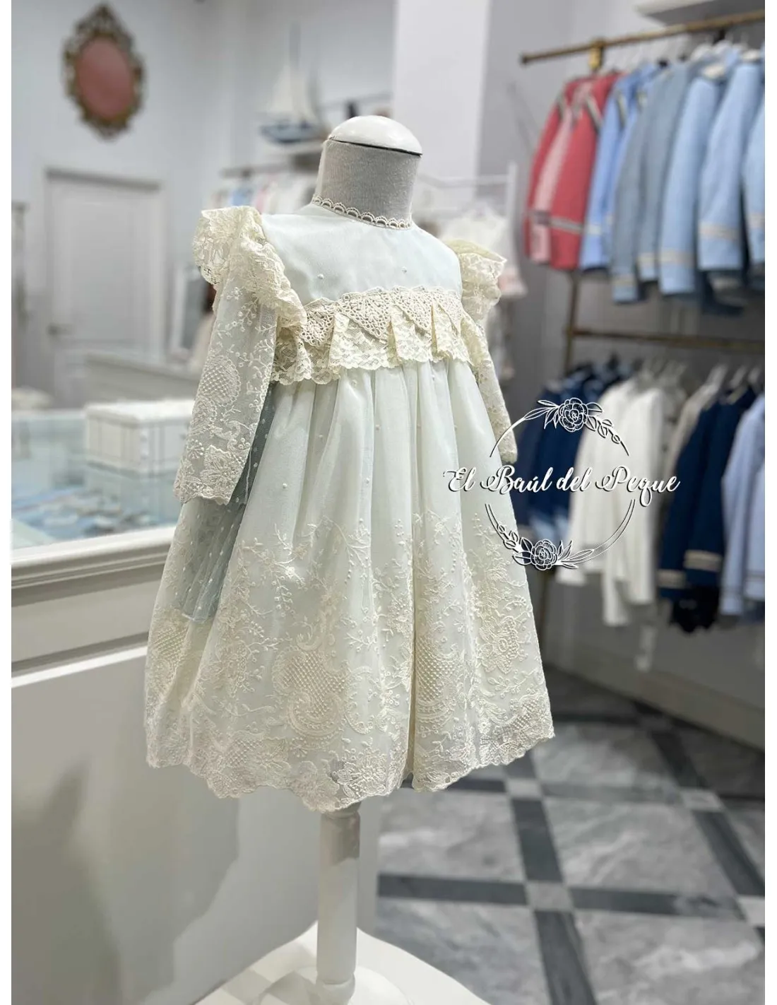 Vestido Niña Ceremonia Kobez Tul Bordado Verde Agua