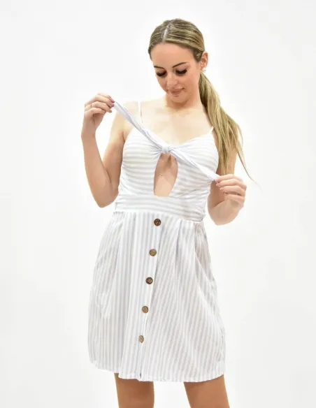 Vestido veraniego a rayas azul y blanco
