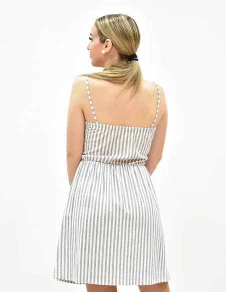 Vestido veraniego a rayas gris y blanco
