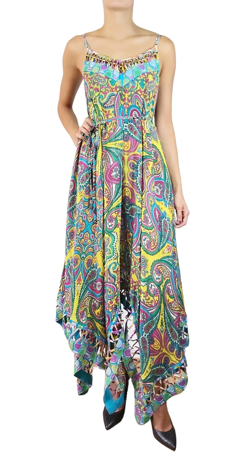 VINTAGE Vestido Seda Amarillo Paisley