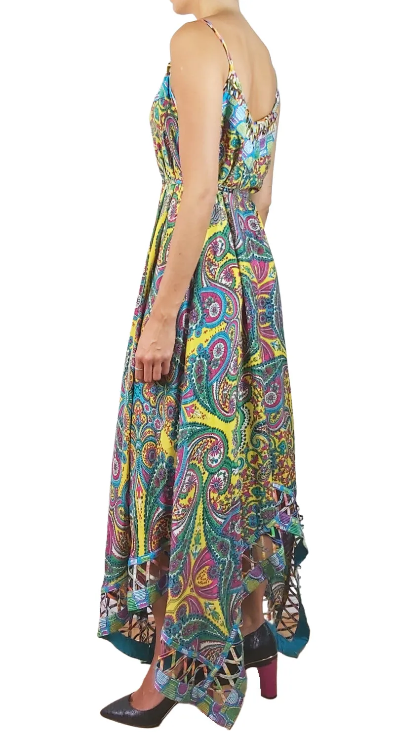 VINTAGE Vestido Seda Amarillo Paisley