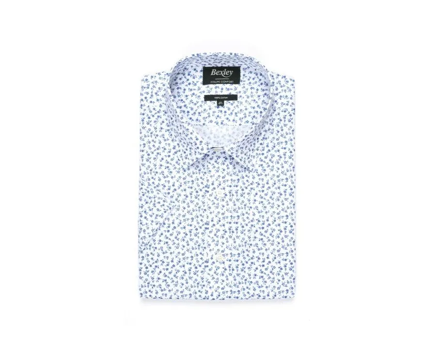 WHITE COTTON SHIRT WITH BLUE FLOWER PRINT  FLORANTIN MC