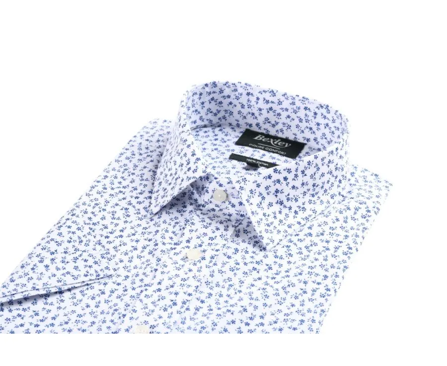 WHITE COTTON SHIRT WITH BLUE FLOWER PRINT  FLORANTIN MC