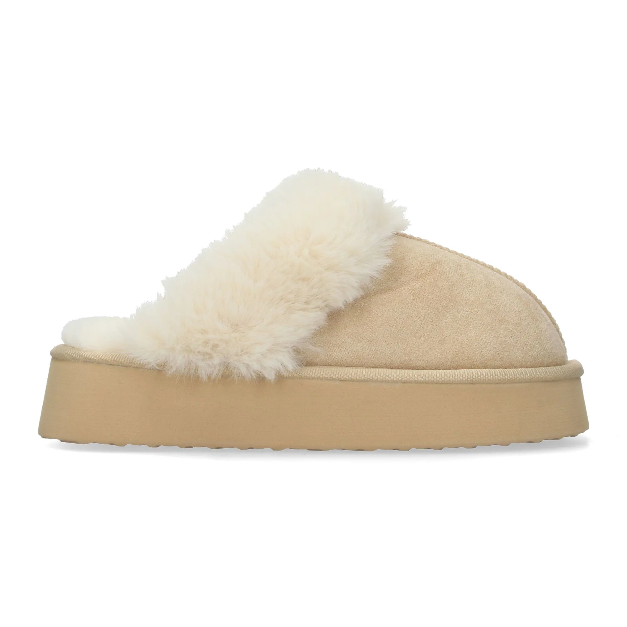 Zapatilla con plataforma y forradas en pelo color beige mujer EV277