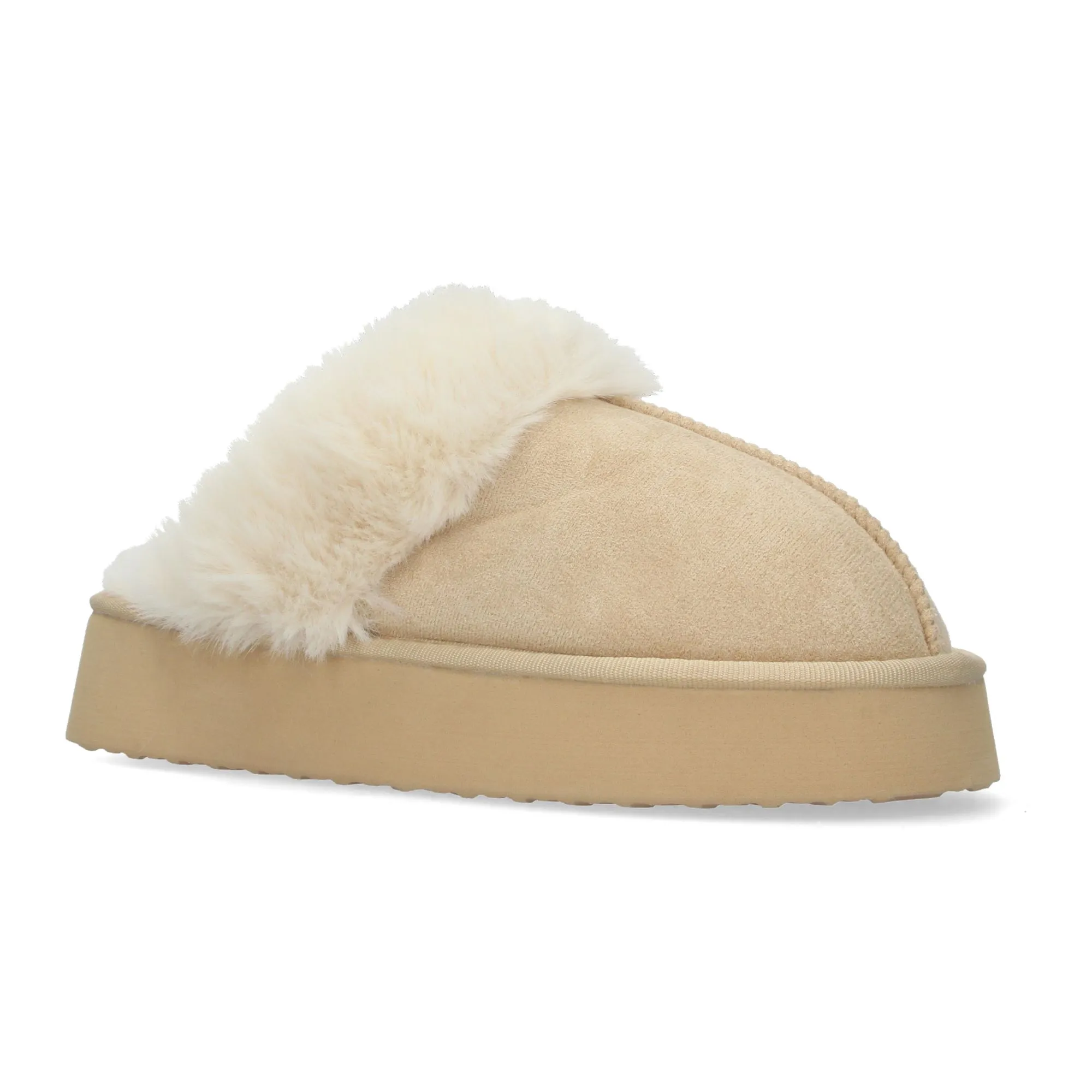 Zapatilla con plataforma y forradas en pelo color beige mujer EV277