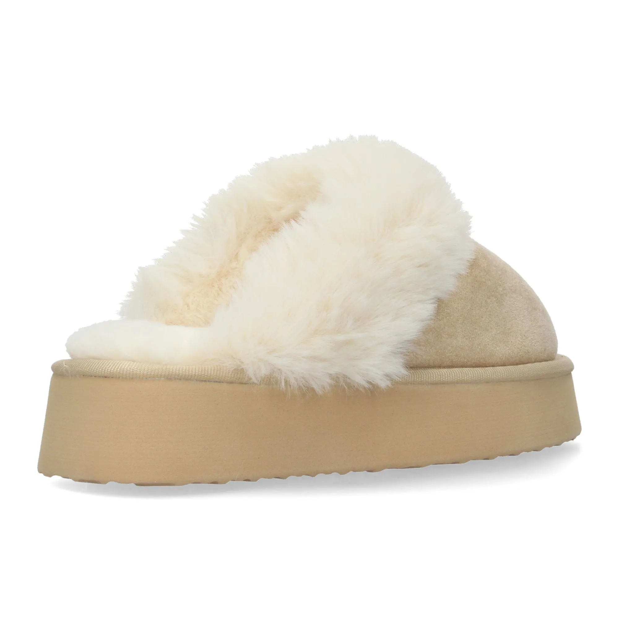 Zapatilla con plataforma y forradas en pelo color beige mujer EV277