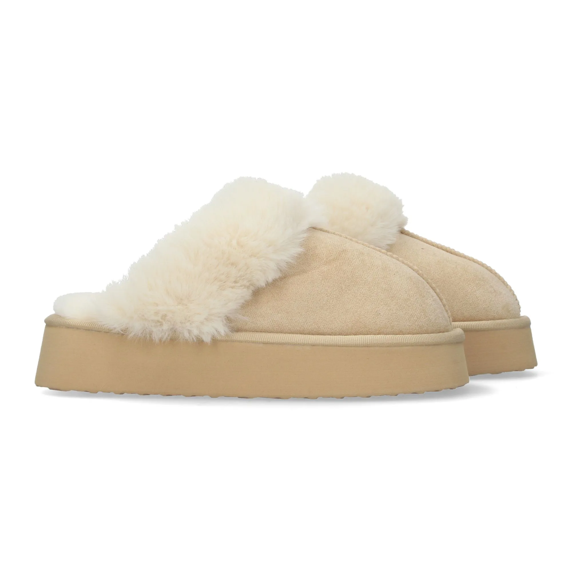 Zapatilla con plataforma y forradas en pelo color beige mujer EV277