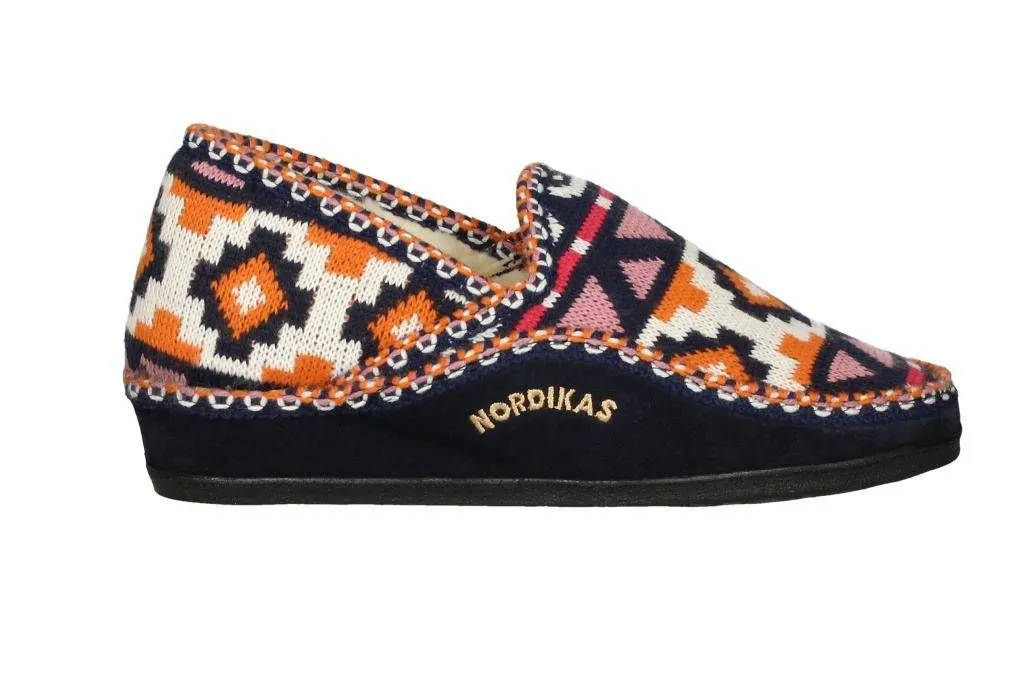 Zapatilla Lana Azul Geometrico Cu#a Baja