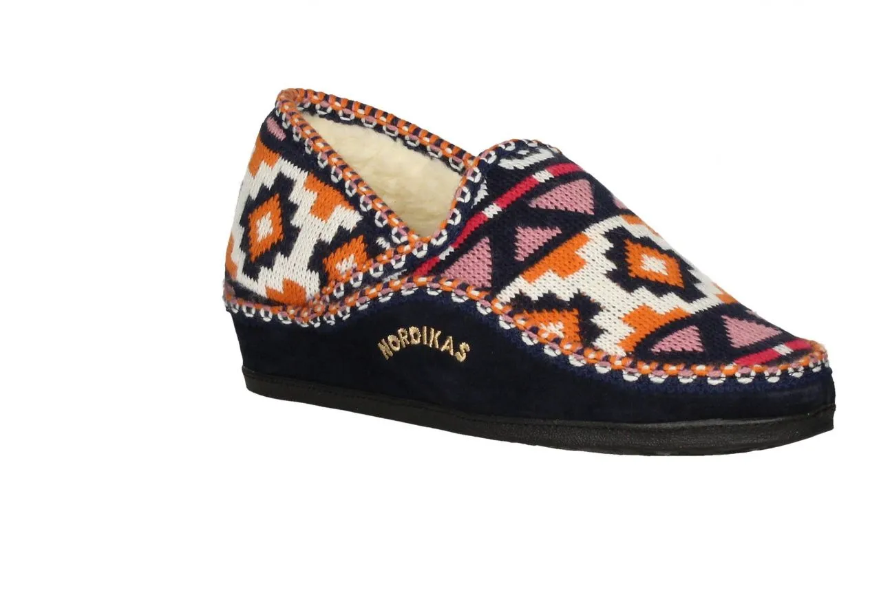 Zapatilla Lana Azul Geometrico Cu#a Baja