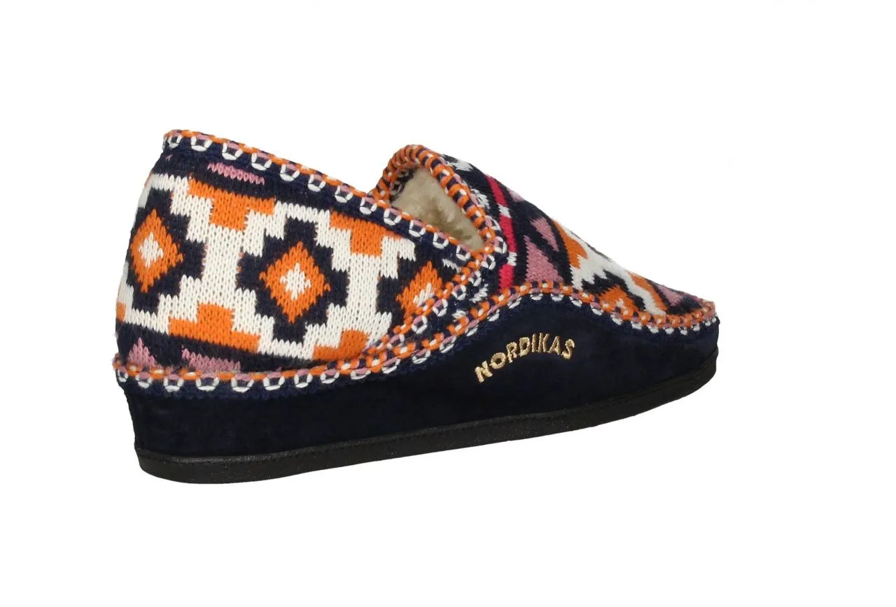 Zapatilla Lana Azul Geometrico Cu#a Baja