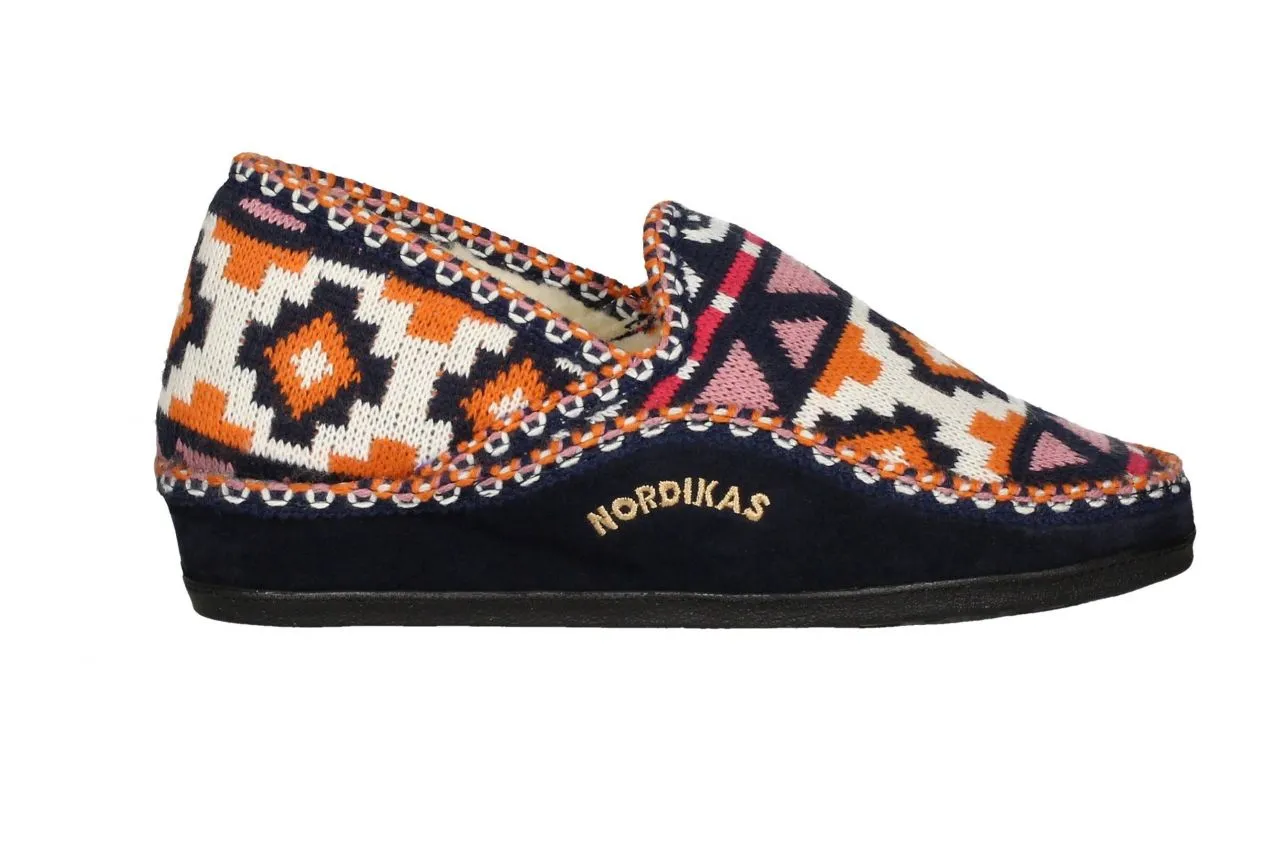 Zapatilla Lana Azul Geometrico Cu#a Baja