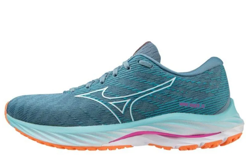 Zapatillas Mizuno Wave Rider 26 Mujer Azul Celeste/Naranja