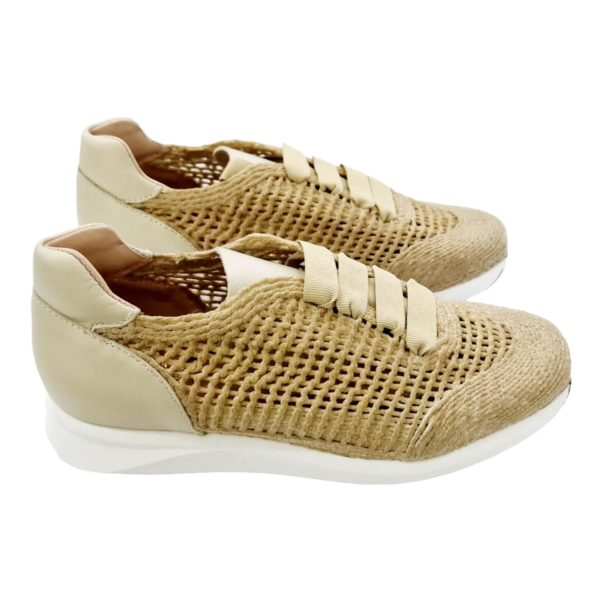 ZAPATILLAS MUJER ESPARTO CORDONES LAZO BEIGE