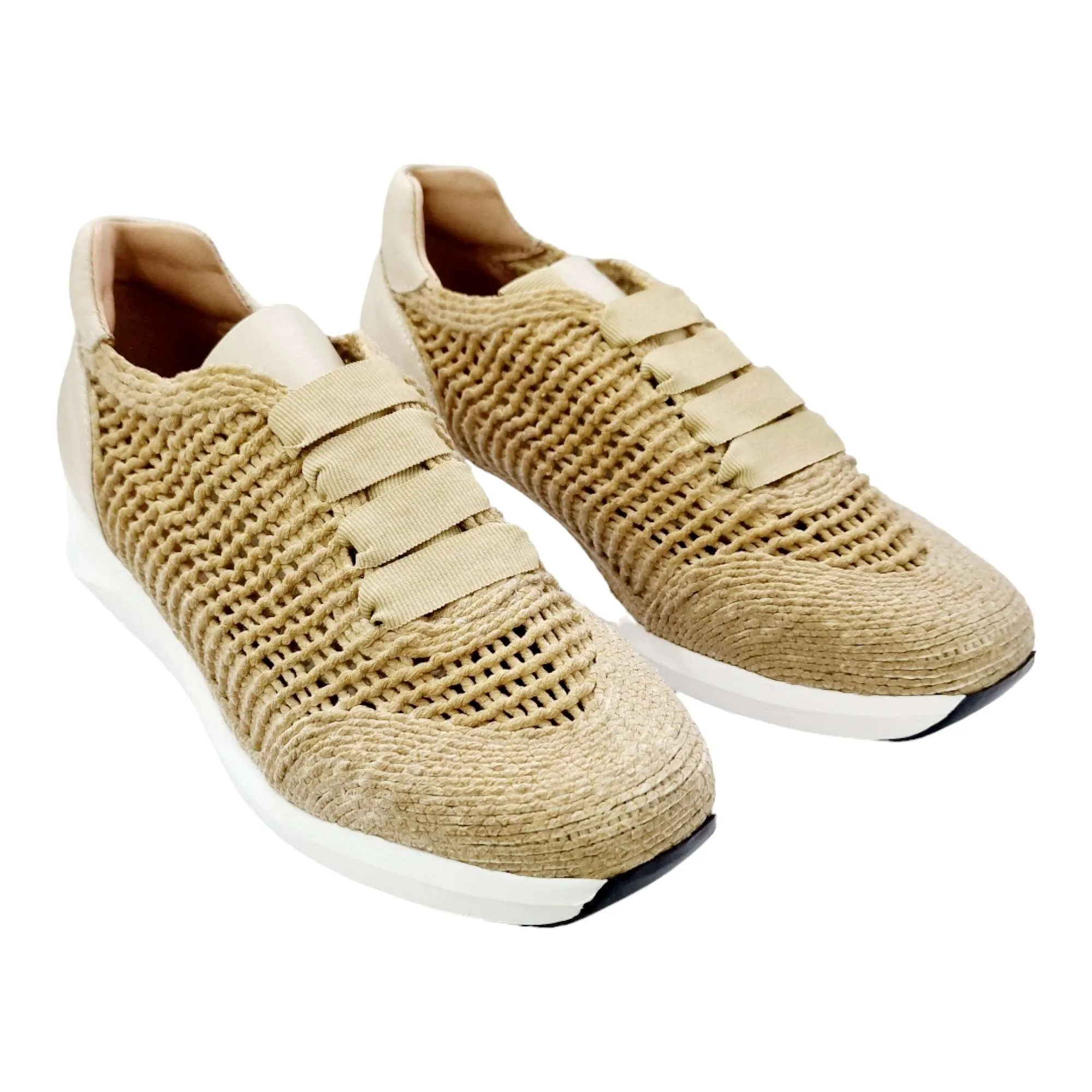 ZAPATILLAS MUJER ESPARTO CORDONES LAZO BEIGE