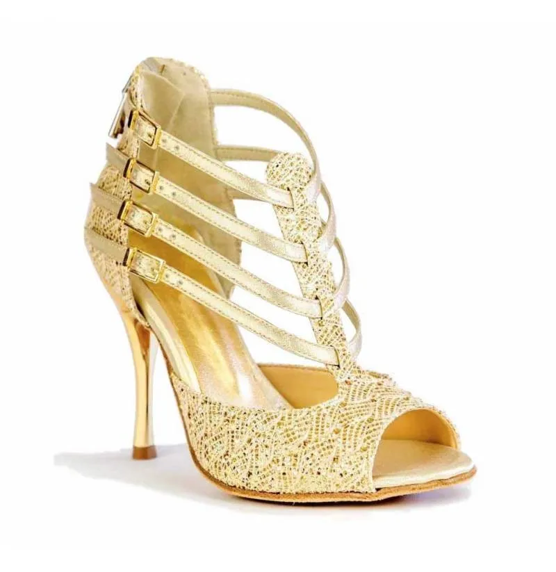 ZAPATO DE NOVIA DORADO CON TACóN ORO