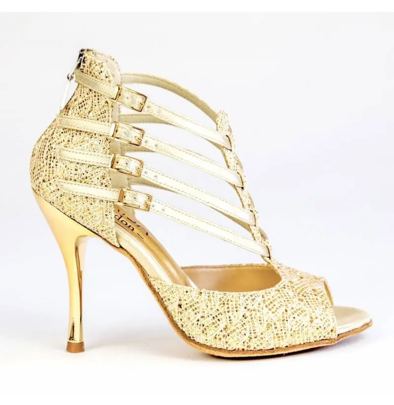 ZAPATO DE NOVIA DORADO CON TACóN ORO