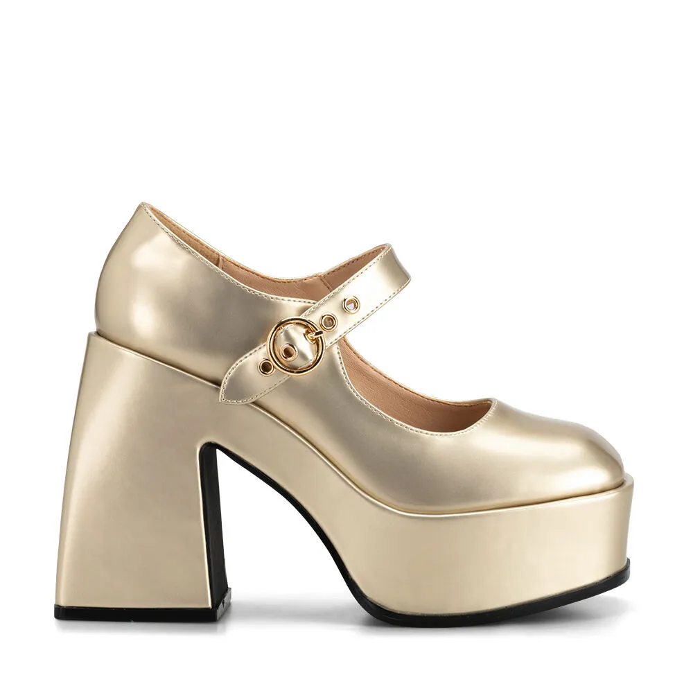 Zapato Taco Alto Dorado Casual Yl52 Weide
