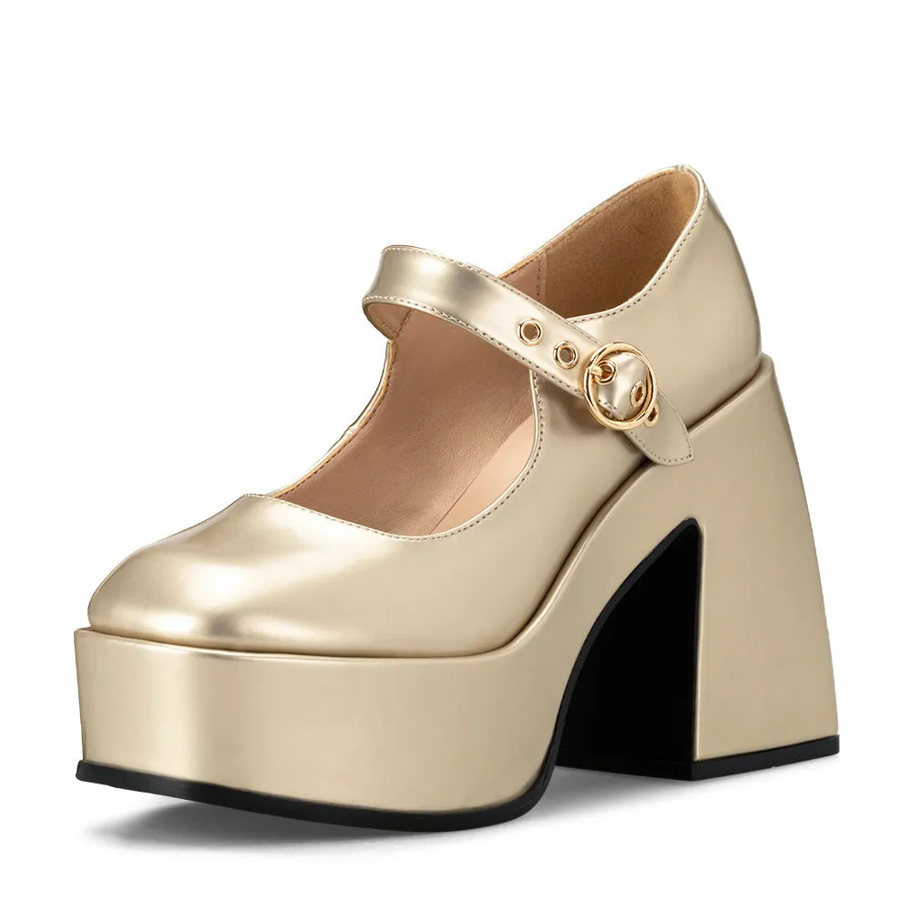 Zapato Taco Alto Dorado Casual Yl52 Weide