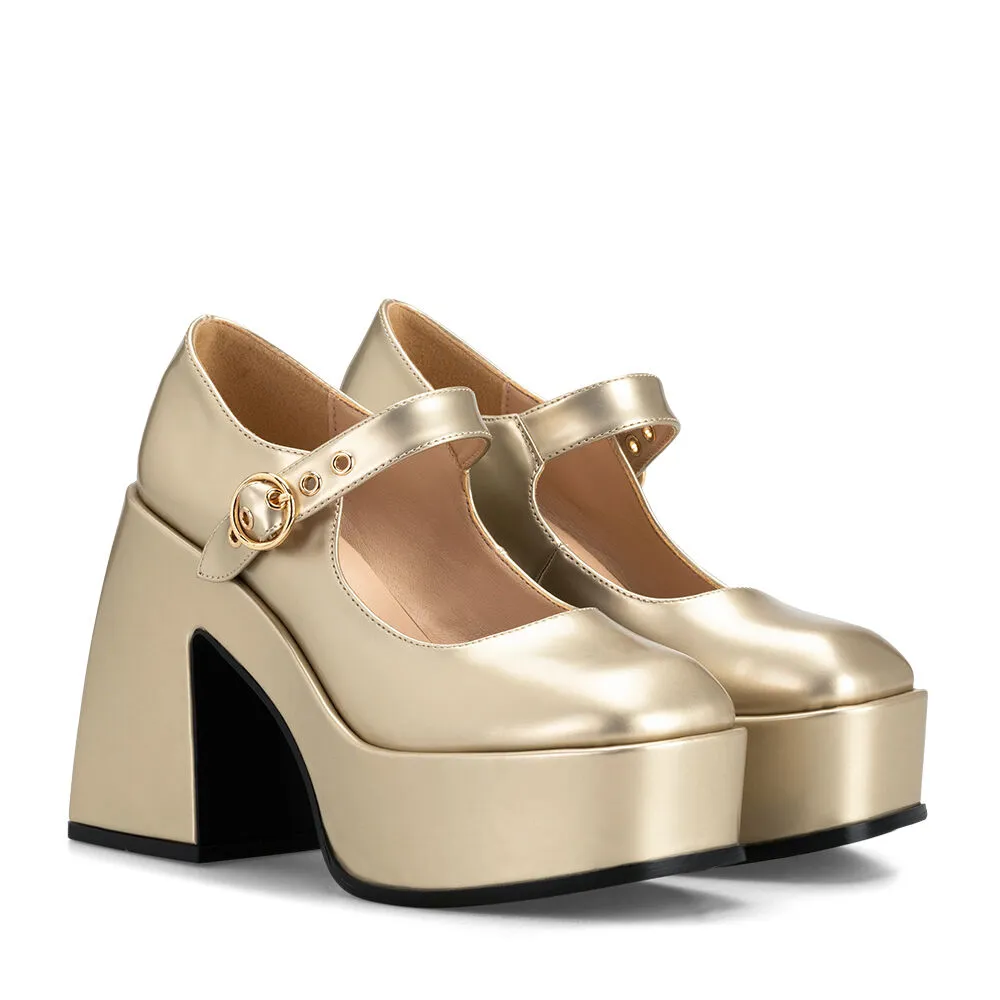 Zapato Taco Alto Dorado Casual Yl52 Weide