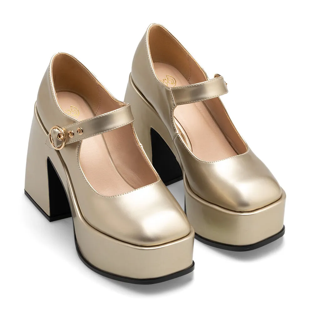 Zapato Taco Alto Dorado Casual Yl52 Weide