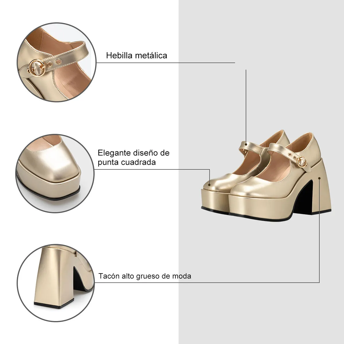 Zapato Taco Alto Dorado Casual Yl52 Weide