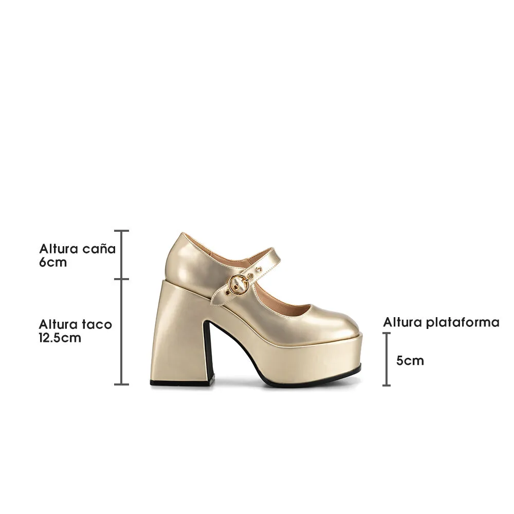 Zapato Taco Alto Dorado Casual Yl52 Weide