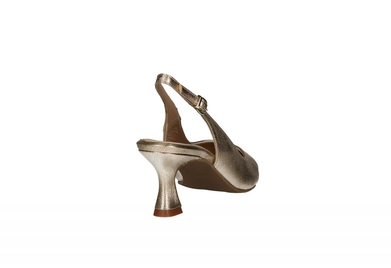 Zapato Talon Abierto Piel Dorado Tacon Medio