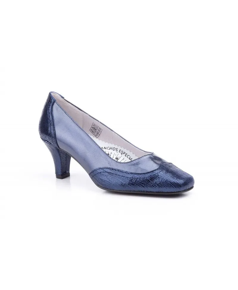 Zapatos Mujer Piel Azul Platino Serpiente Tacón