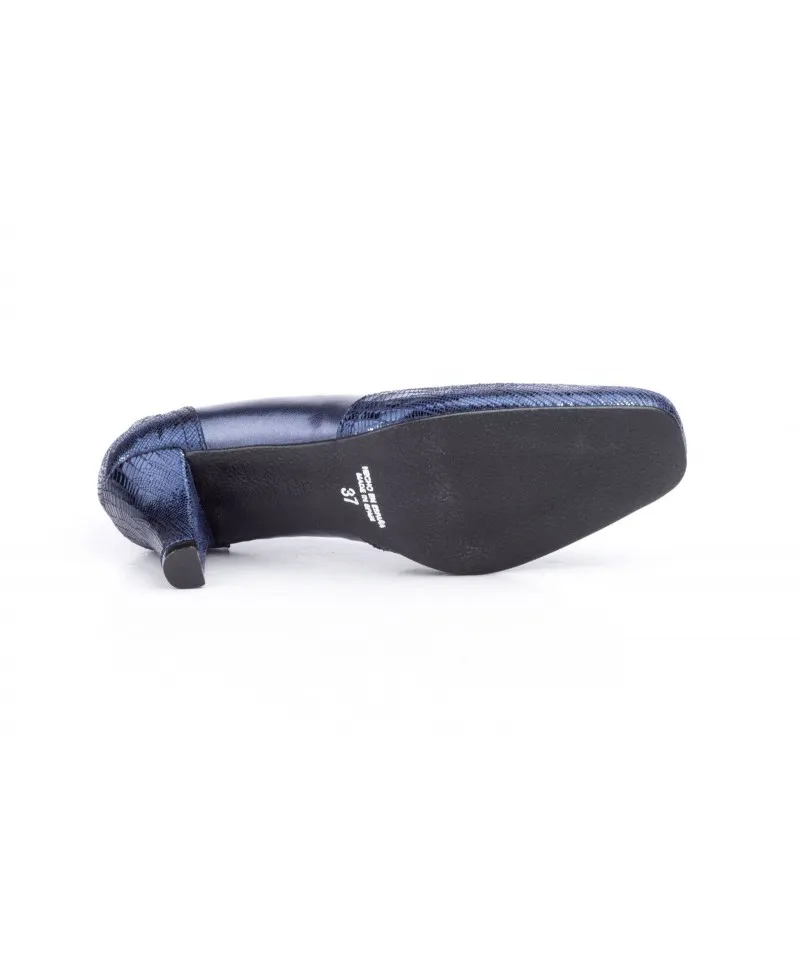 Zapatos Mujer Piel Azul Platino Serpiente Tacón
