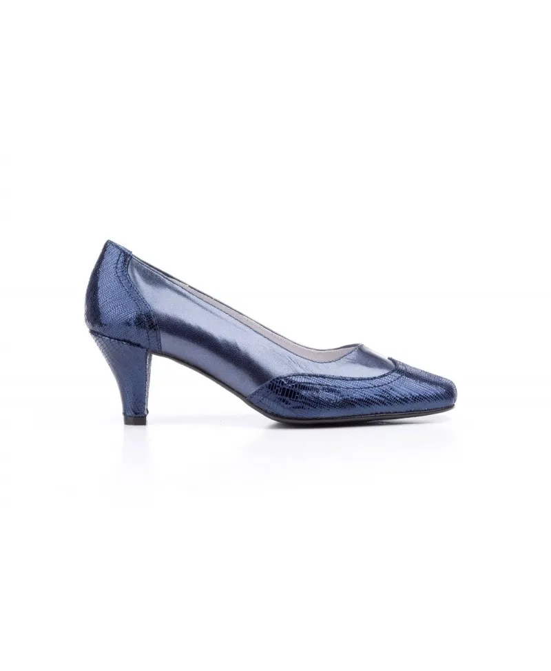 Zapatos Mujer Piel Azul Platino Serpiente Tacón
