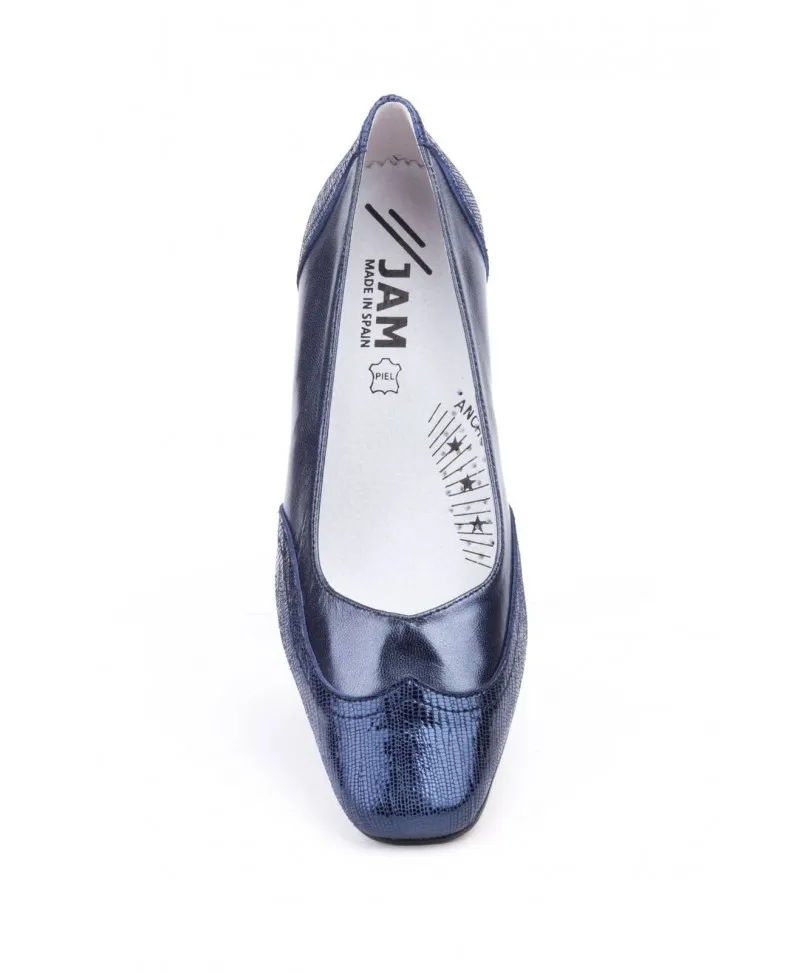 Zapatos Mujer Piel Azul Platino Serpiente Tacón