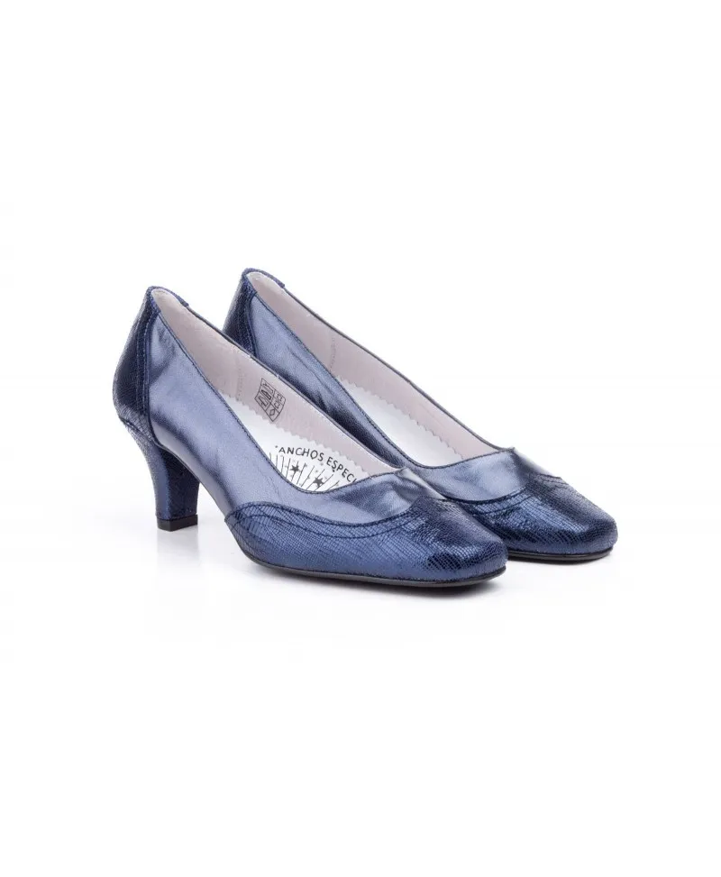 Zapatos Mujer Piel Azul Platino Serpiente Tacón