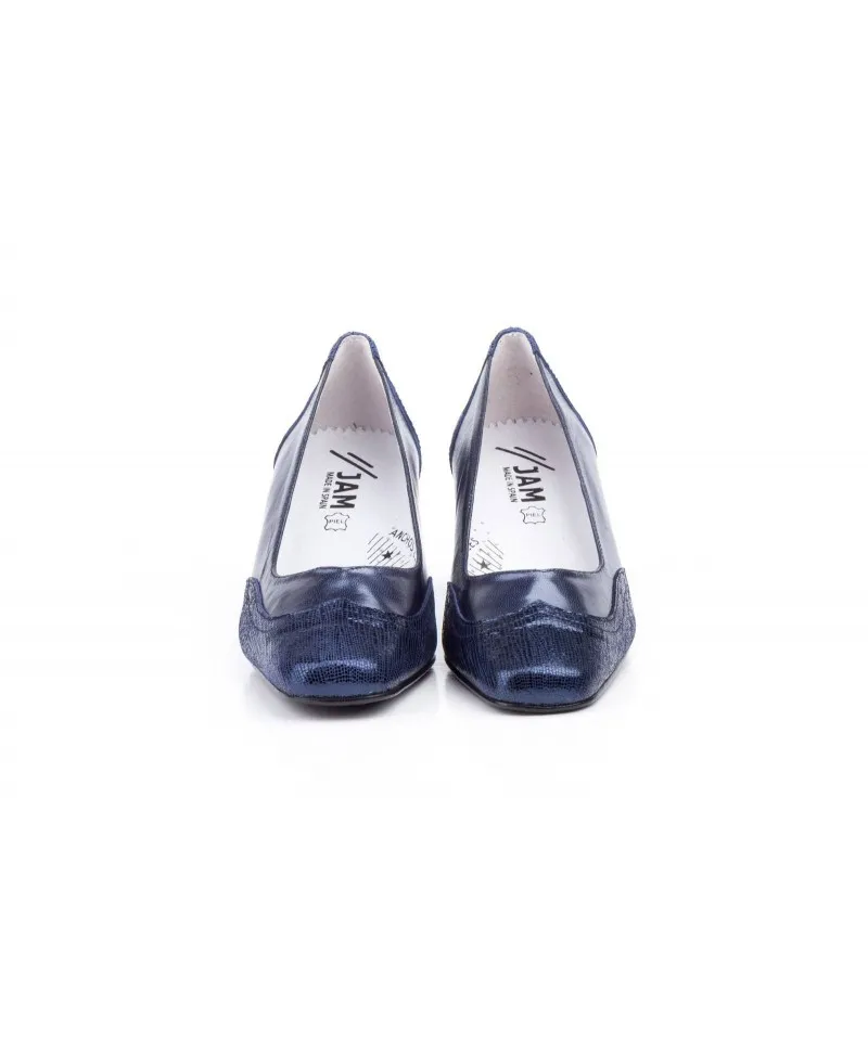 Zapatos Mujer Piel Azul Platino Serpiente Tacón